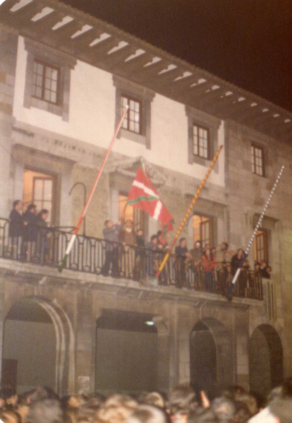 Ikurrina or Basque Flag in Town Hall of Andoain, 1977ko urtarrila