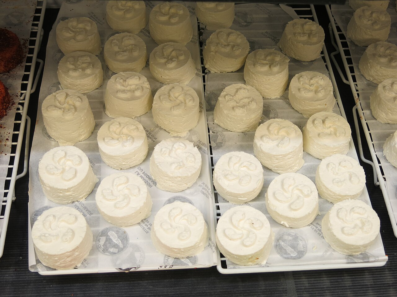 Goat's-milk cheese with lauburu (basque cross). Espelette, (Pyrénées-Atlantiques, France).