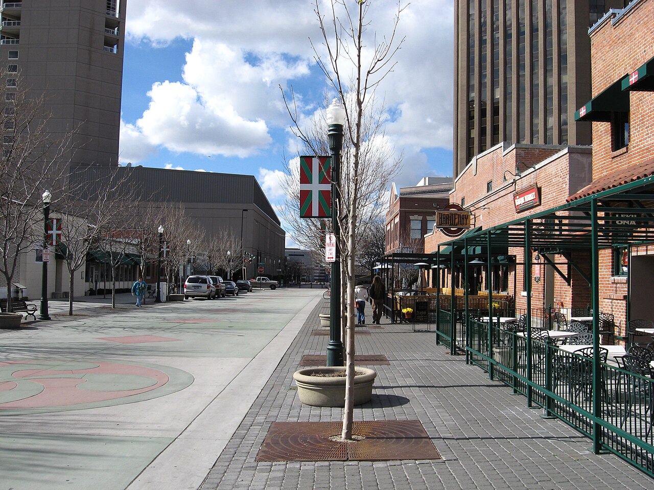 Looking down the Basque Block in Boise towards Capitol Blvd in early spring.