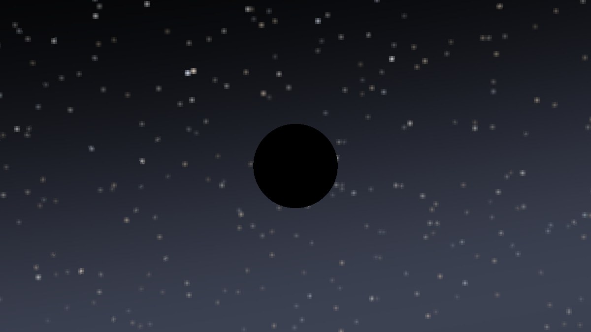 The same star field with light going straight: only a black circle blocks the stars.