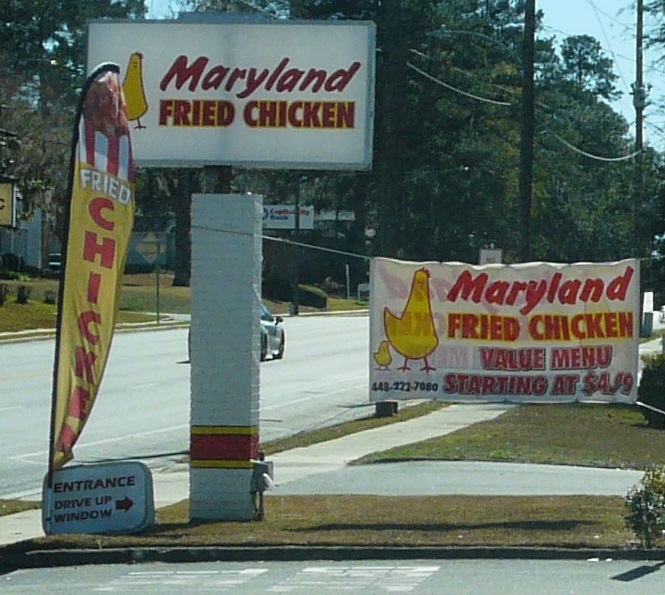 Sign for Maryland Fried Chicken, location is in Monticello, Florida.