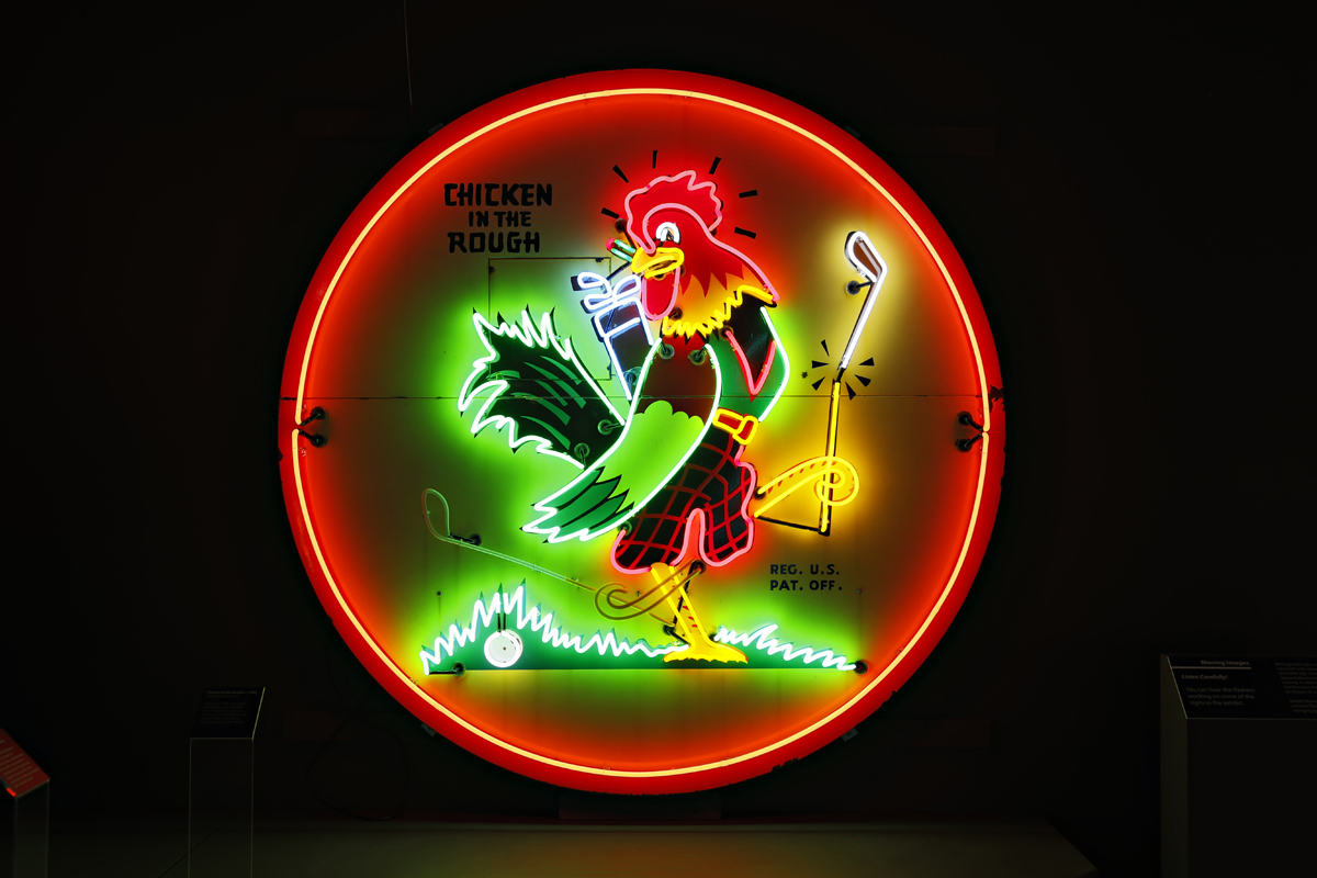 The History Museum at the Castle's exhibit, Neon: Darkness Electrified, features 30 vintage neon signs from the collection of Jed Schleisner. The signs span five decades of restaurants, beer labels,