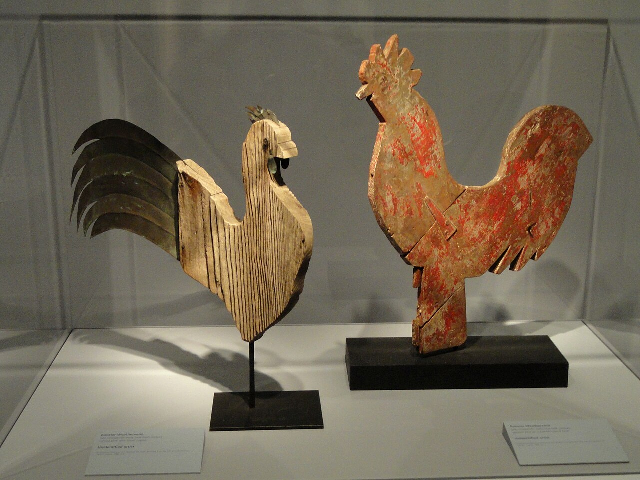 Rooster weathervanes, late 19th - early 20th century, artists unknown. Folk art in the Smithsonian American Art Museum (National Portrait Gallery), Washington, DC, USA.