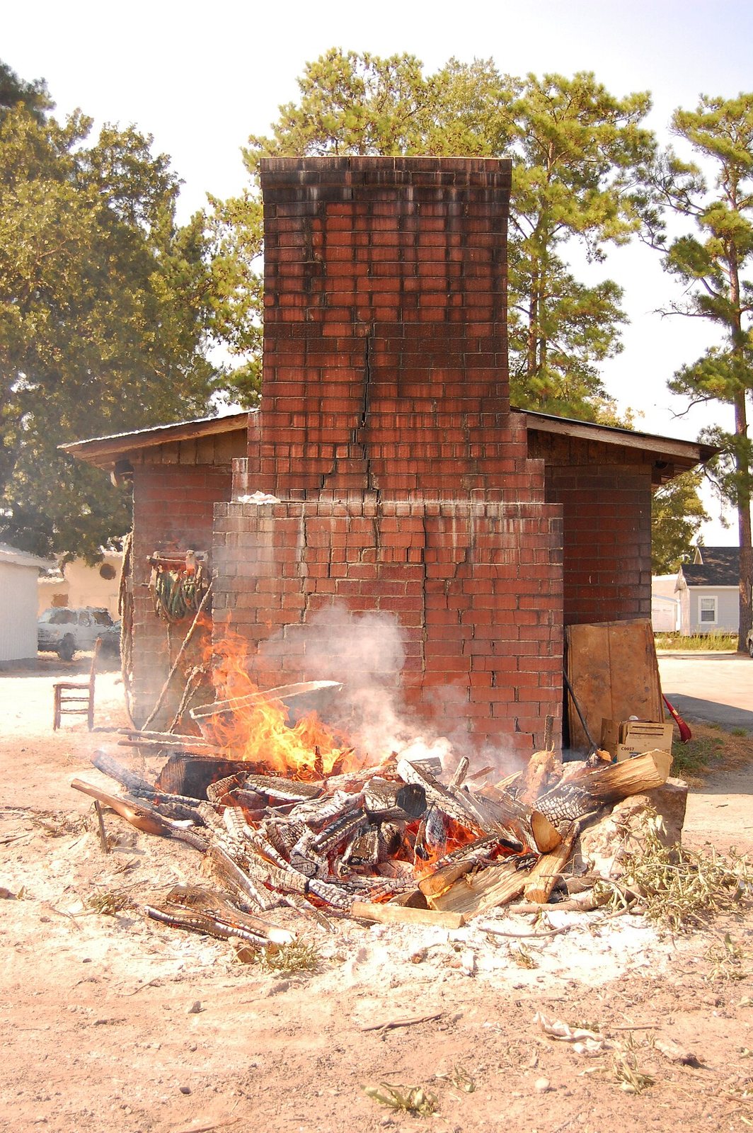 A wood-fired barbecue pit at Wilbur's Barbecue - Goldsboro, NC, USA.