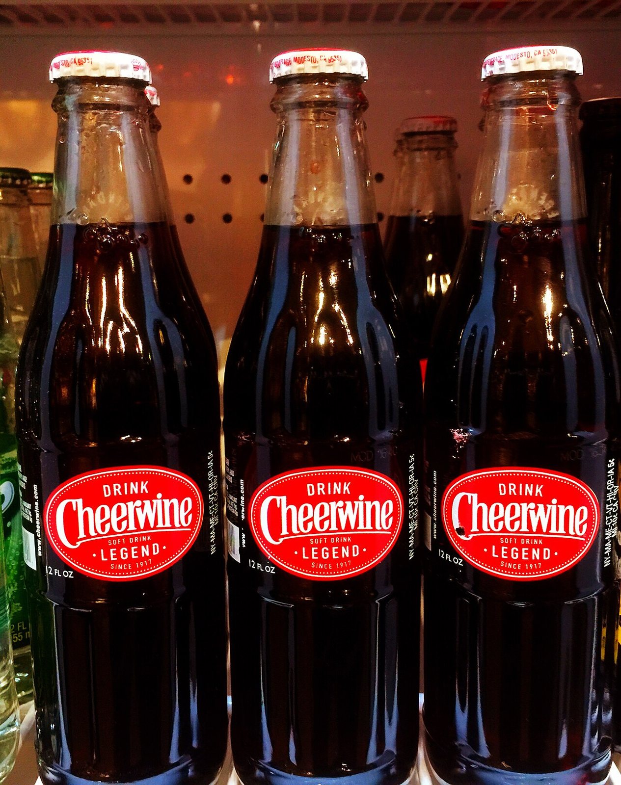 Bottles of Cheerwine soda.