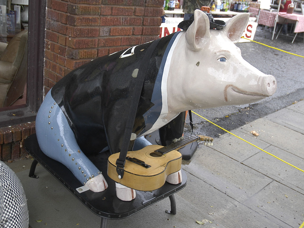 A painted pig sculpture on display in Lexington, North Carolina.