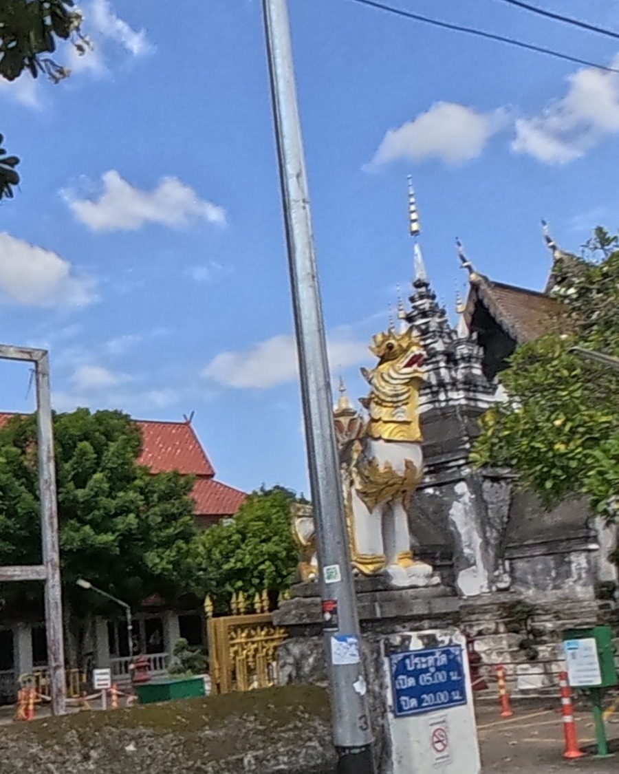 Temple gate with golden singha guardians