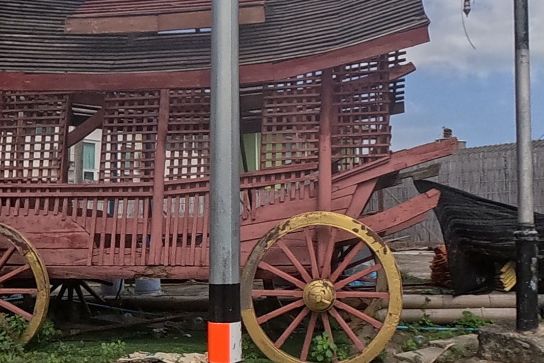 Old wooden ox-cart on display