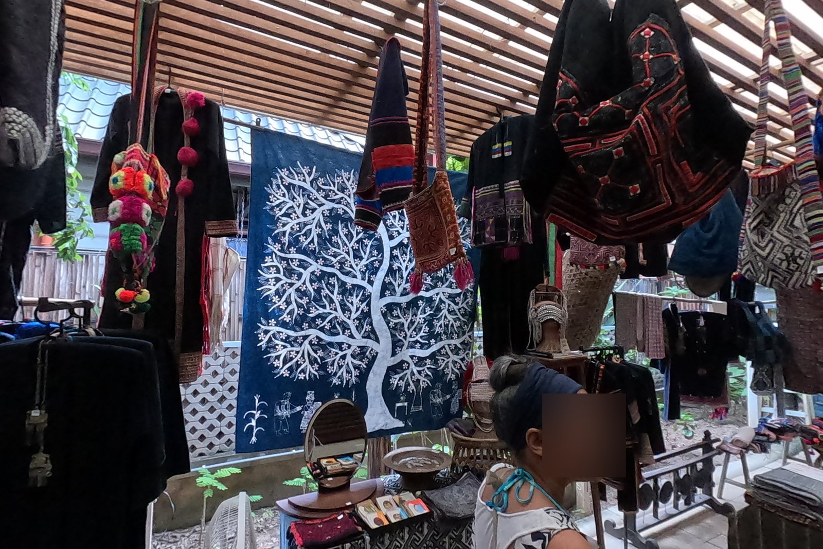 Indigo tree batik, pom-pom bags and hill-tribe jackets — Chamcha Market, San Kamphaeng