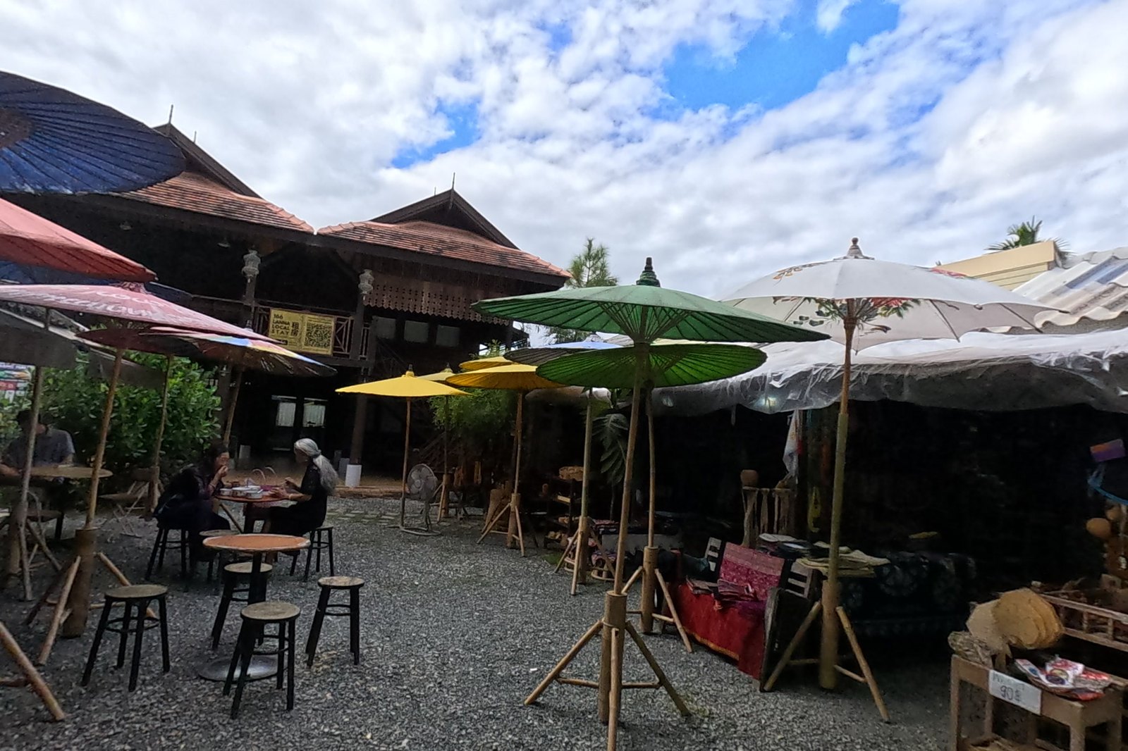 A courtyard of paper umbrellas — Chamcha Market, San Kamphaeng