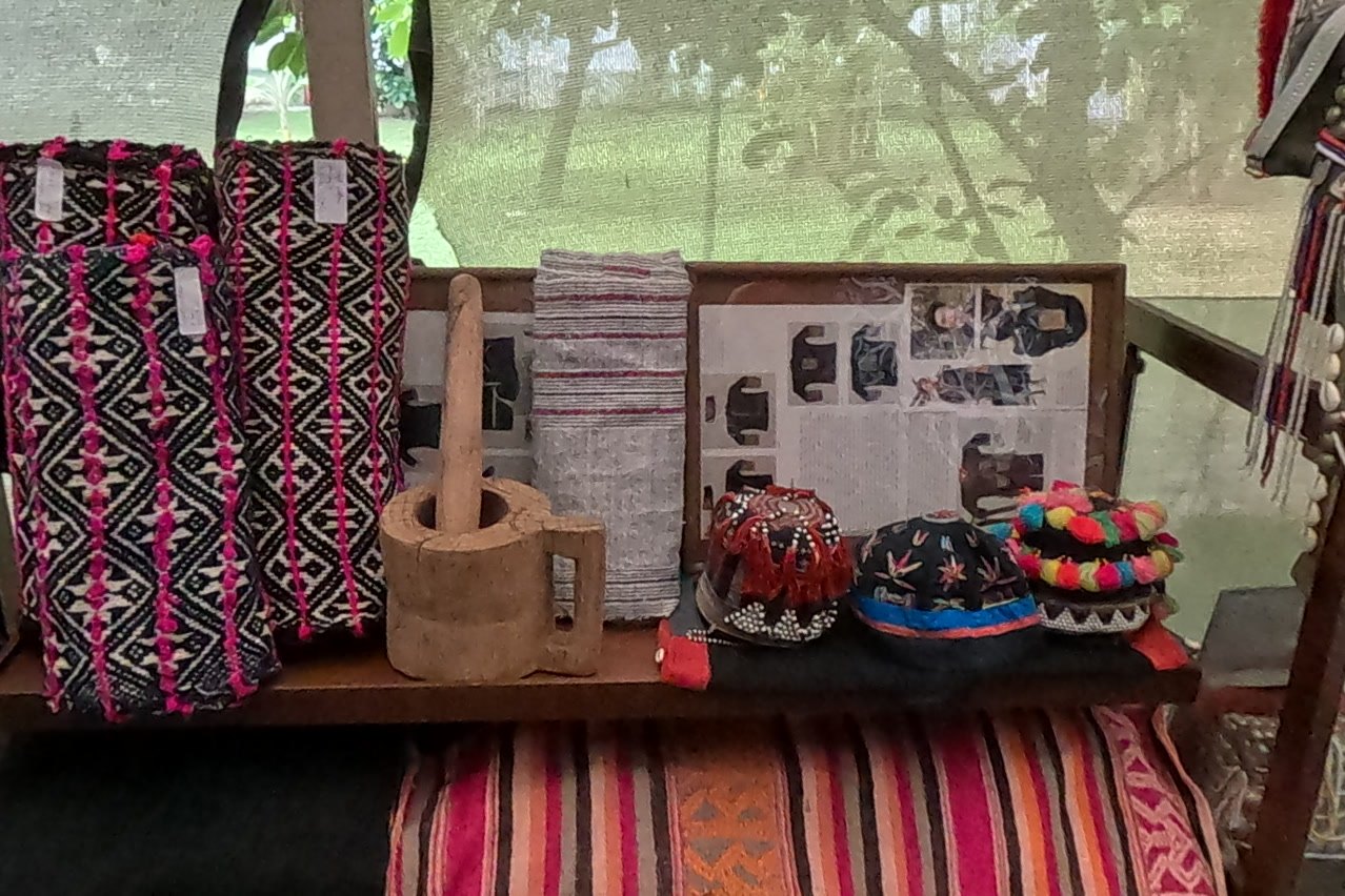 Beaded and pom-pom hill-tribe hats — Chamcha Market, San Kamphaeng