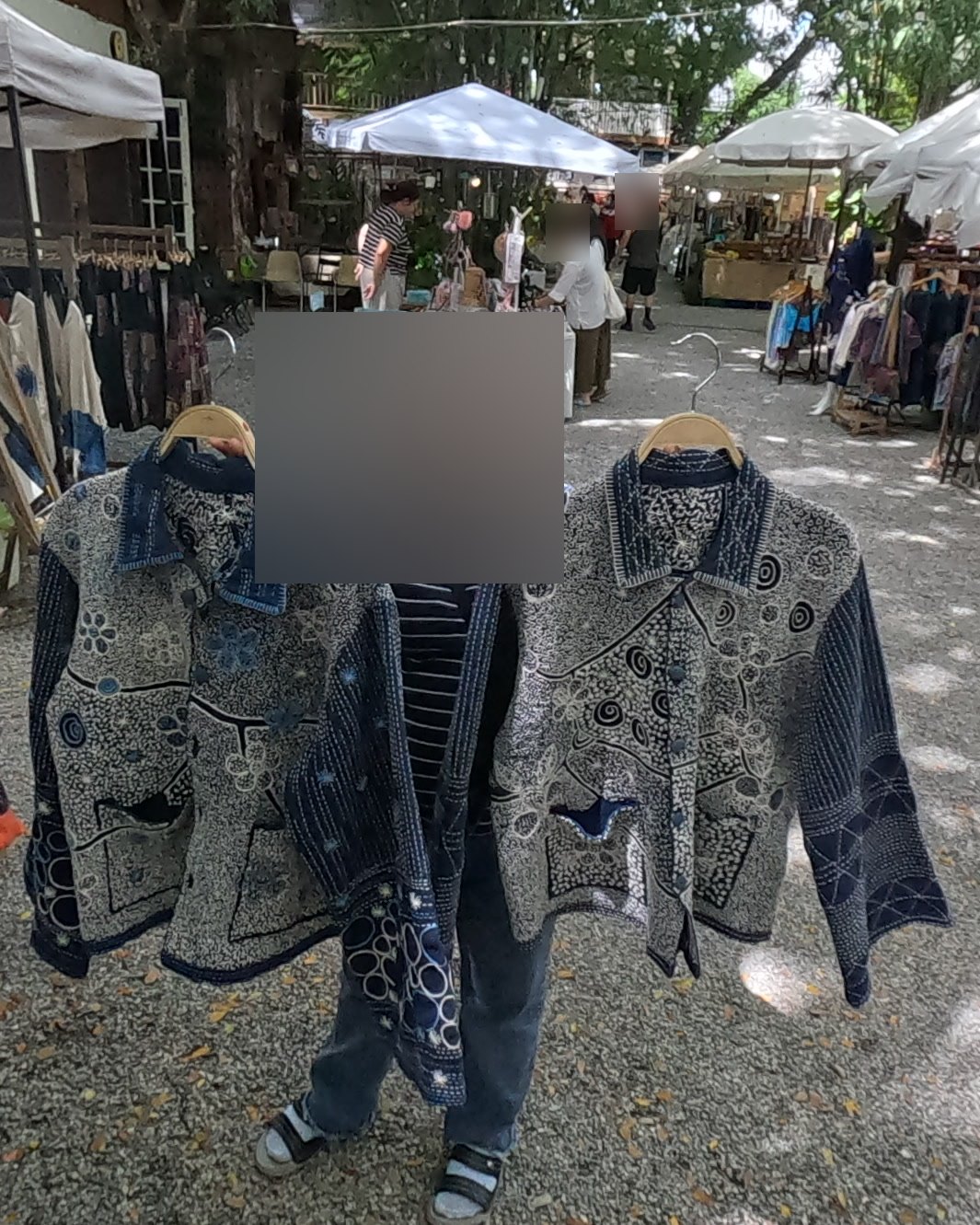 Two embroidered indigo jackets — Chamcha Market, San Kamphaeng