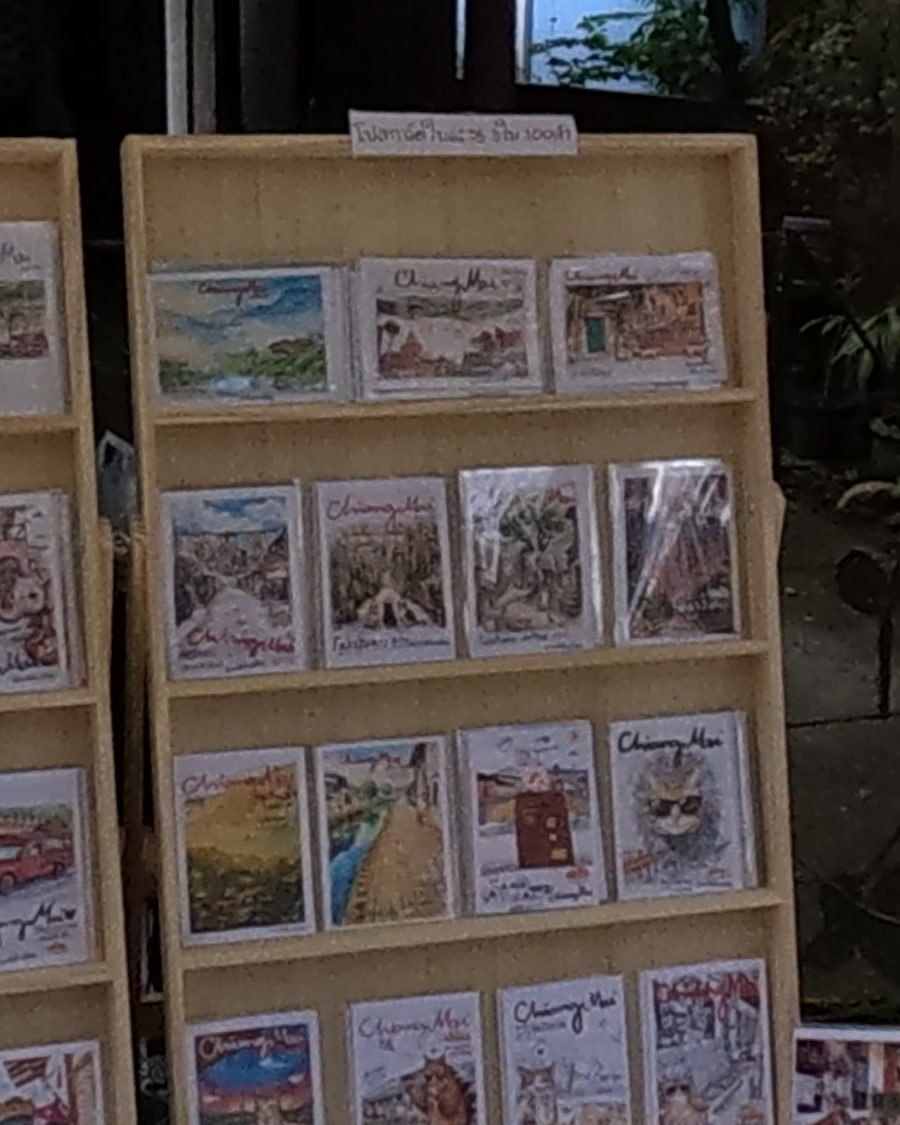 Hand-painted Chiang Mai postcards — Chamcha Market, San Kamphaeng