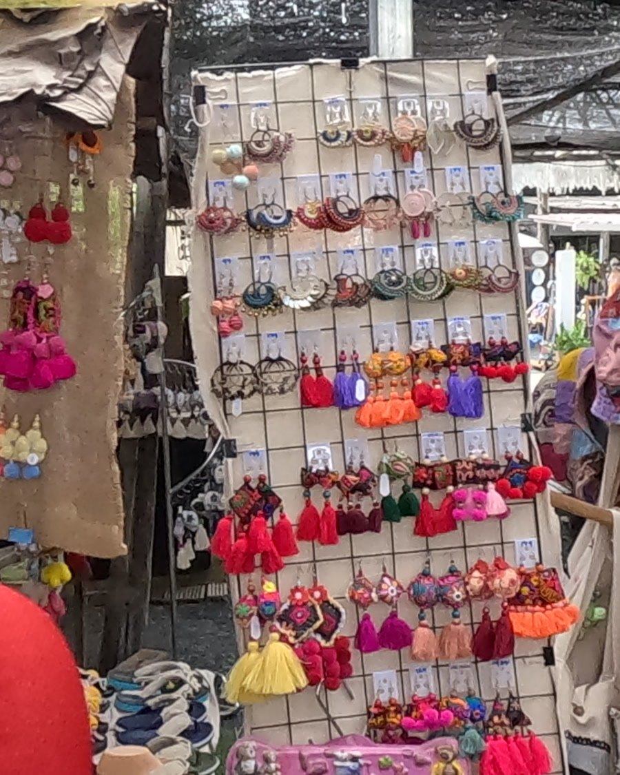 Board of tassel earrings — Chamcha Market, San Kamphaeng