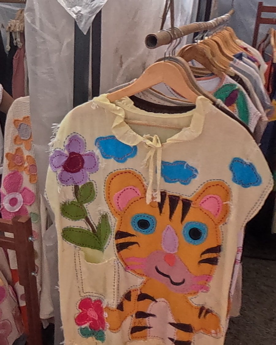 A tiger-and-flower appliqué top — Chamcha Market, San Kamphaeng