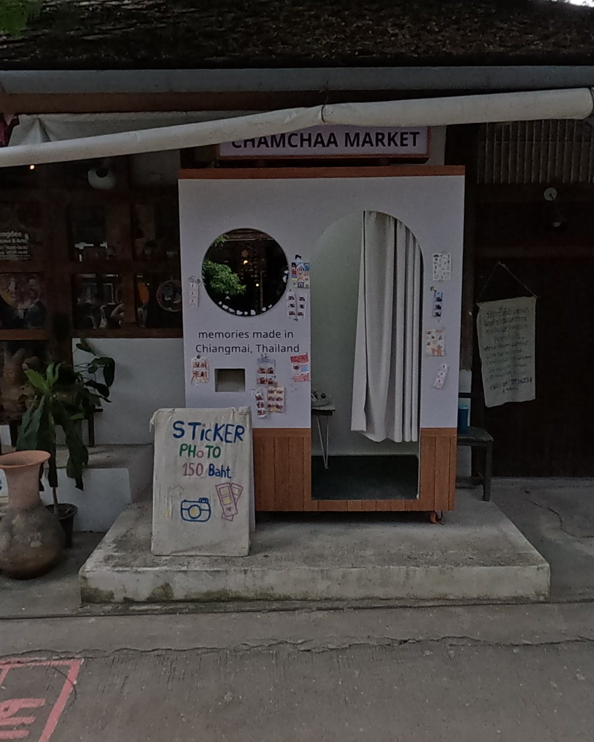 A sticker photo booth, 150 baht — Chamcha Market, San Kamphaeng