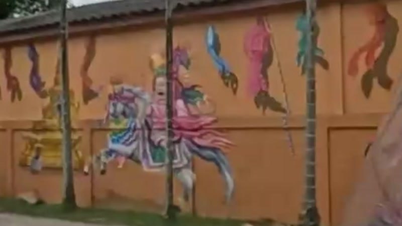 Chinese mythological mural, rider on horse — San Kamphaeng