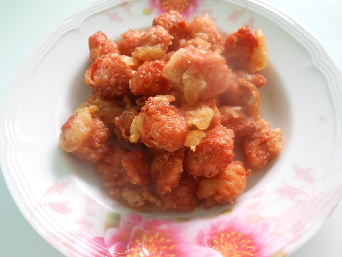 Fried soy protein in sauce