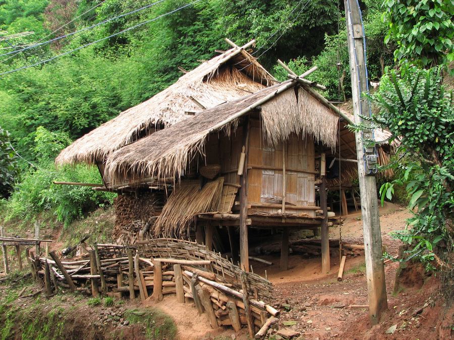 An Akha hut made from Bamboo in a village near Chiang Rai, Thailand.