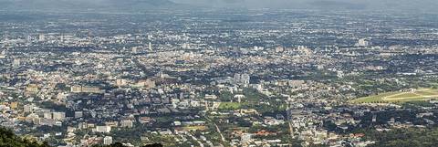 View of Chiang Mai City, taken from the top of Doi Suthep Mountain. Image extracted (crop) from Supanut Arunoprayote's original panoramic file. Extracted and edited (crop) under the Creative Commons A