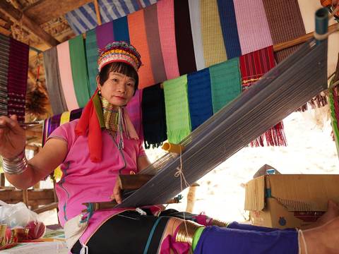 Witness a representative of the Karen tribe adorned in traditional attire, showcasing the artistry of their people, captured in Northern Thailand in March 2024 by Superdan.art 
((Wiki Loves Folklore 2