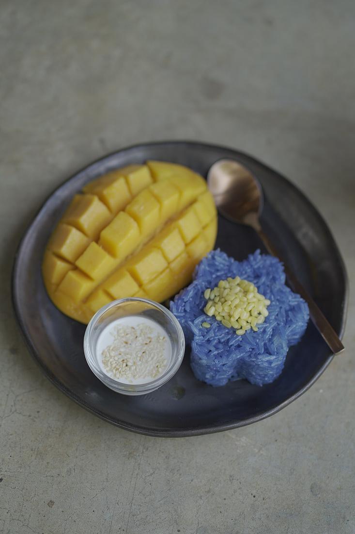 Purple mango sticky rice in Thailand