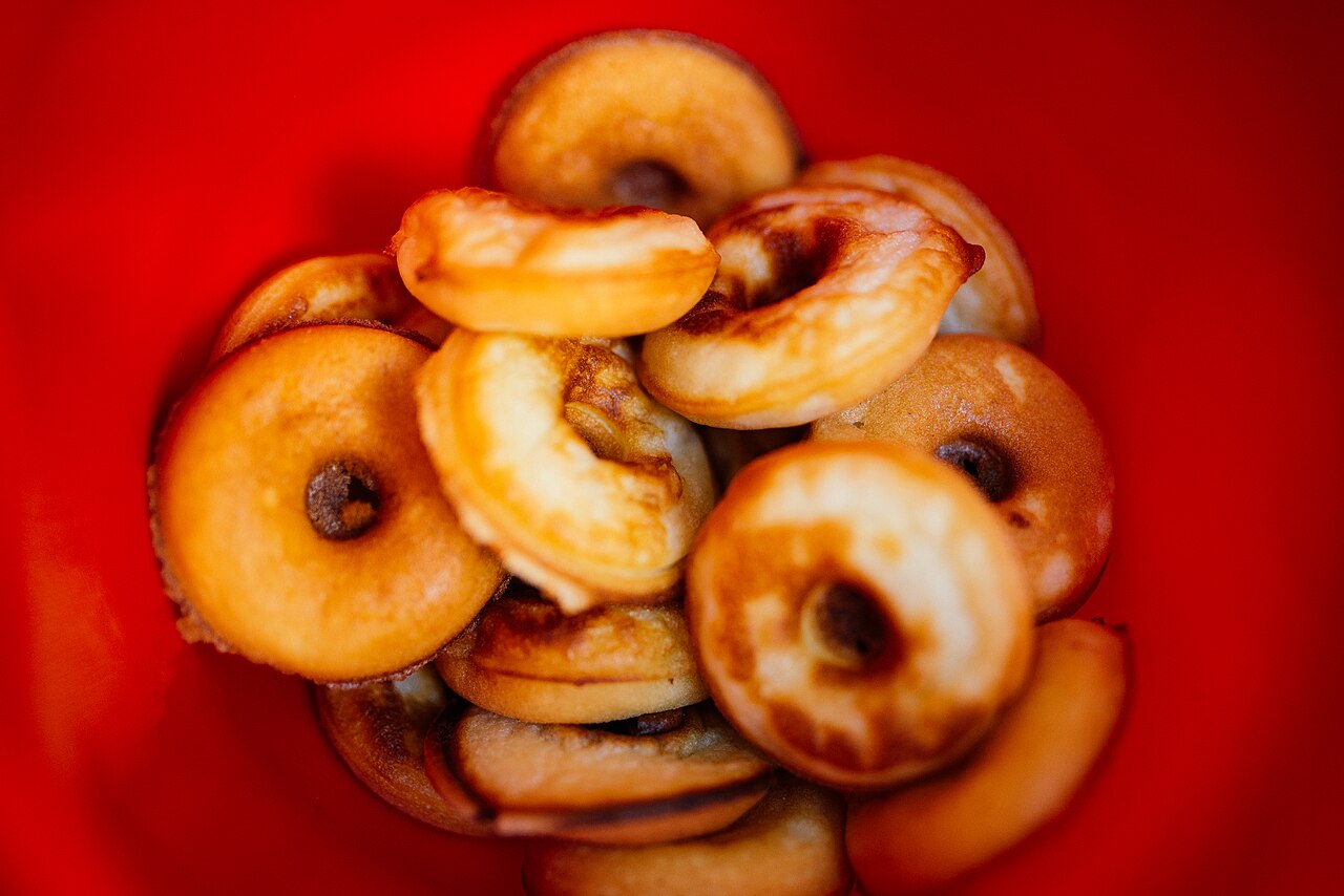 American donuts in red box closeup.