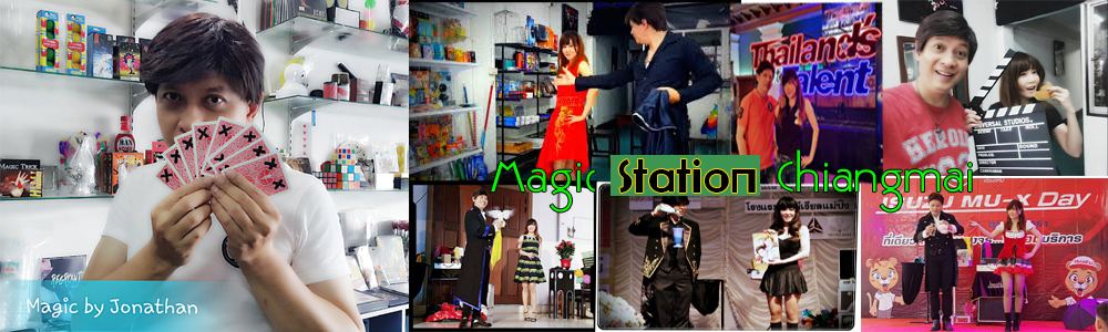 Jonathan performing: card magic, stage shows with an assistant, the Thailand's Got Talent set, a company event stage