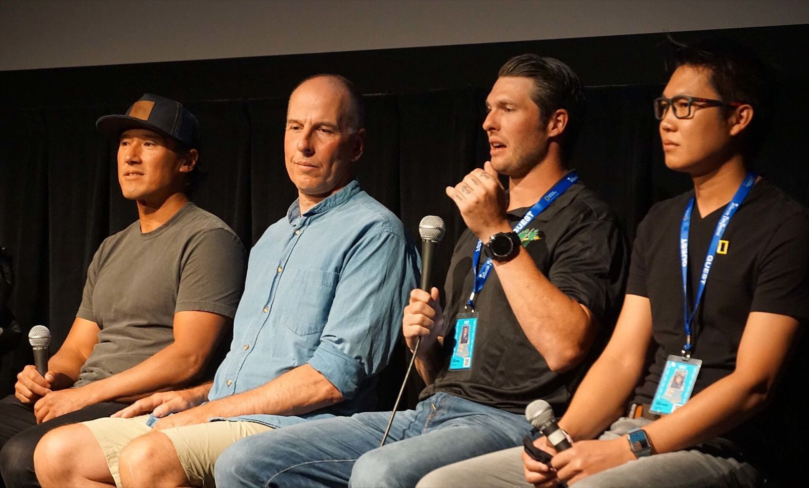 September 2021: Capt. Mitch Torrel of US Air Force Special Tactics talks about the rescue with other members of the team at a screening of the documentary The Rescue.